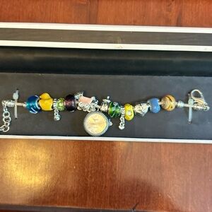Figaro Couture Colorful Beaded Charm Bracelet with Watch Expectant Mom Pregnant
